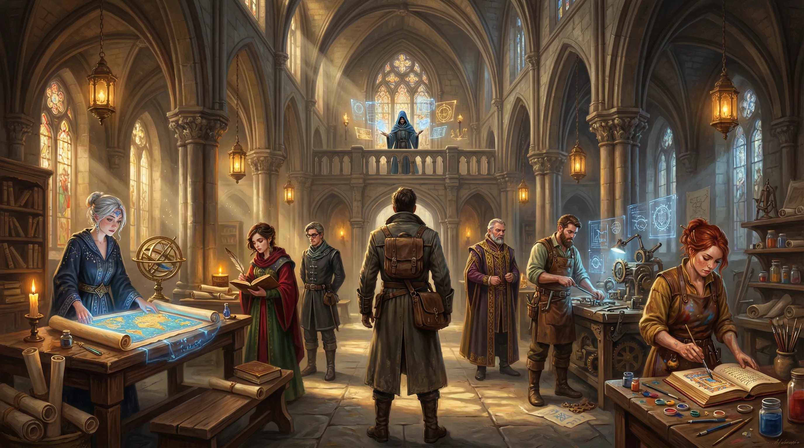 A workshop full of artisans, mages, and makers